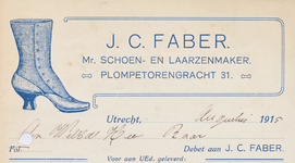 711101 Kop van een nota van J.C. Faber, Mr. Schoen- en Laarzenmaker, Plompetorengracht 31 te Utrecht, ten name van de ...